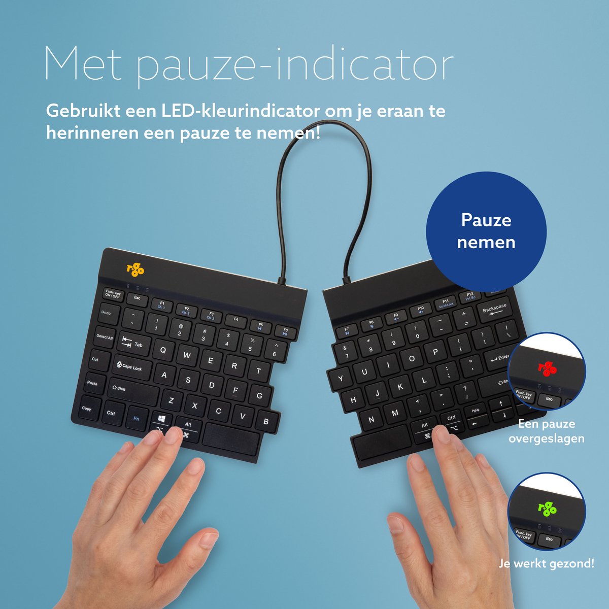 R-Go Split Ergonomisch Toetsenbord Bluetooth Wit thumbnail 4