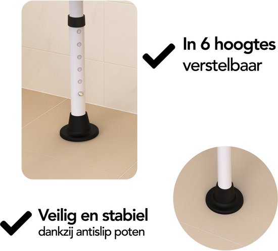 In hoogte verstelbare douchestoel met antislipvoeten.