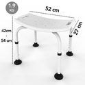 Witte douchekruk met verstelbare poten van 42 tot 54 cm, breedte 52 cm, diepte 27 cm. 1.9 kg.
