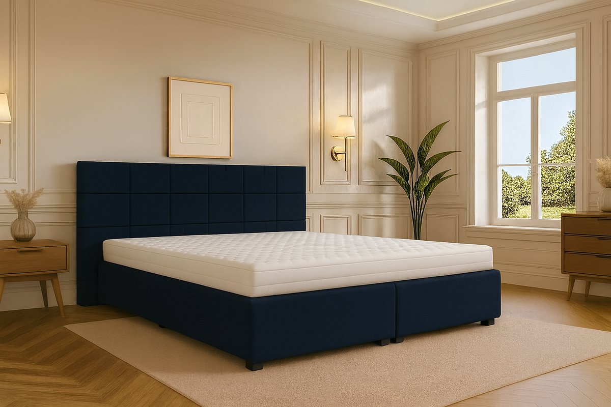 Boxspring vlak Modena 140x200 cm donkerblauw Gratis Bezorgen