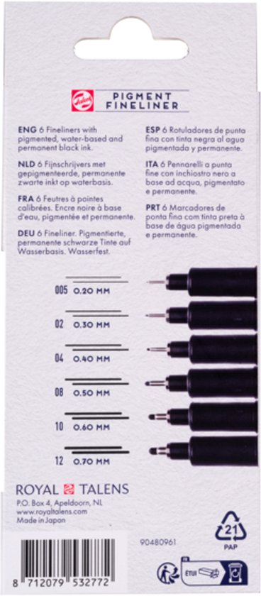 Talens Set di pennarelli pigmentati medium, 3 pezzi, 0.30 mm, 0.40 mm, 0.50 mm, inchiostro permanente, resistente alla luce, a base d'acqua