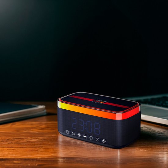 Radio-réveil Oracle Red Bull Racing - Wekker numérique avec chargement sans fil - Haut-parleur Bluetooth - Siècle des Lumières LED Multi - Puissance maximale 30 W - TWS (RB-SK300)