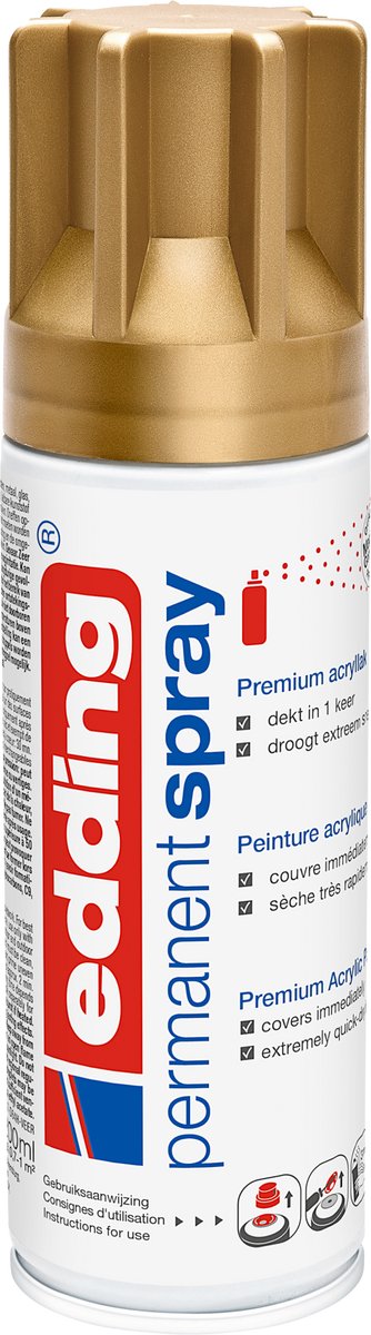edding 5200 spuitverf in spuitbus - rijkgoud mat - 1 stuk - 200 ml verf - direct dekkend – 0,7-1 m2 oppervlak - acrylverf voor het lakken en versieren van glas, metaal, hout, keramiek, kunststof, canvas - permanent spray, verfspray – foto 5