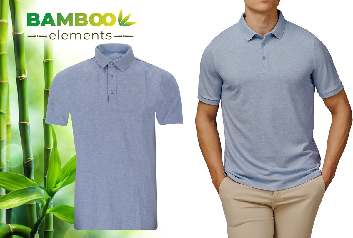 Bamboo Elements - Polo Shirt Heren - Licht Blauw XL - Polo Heren Korte Mouw - Pique Stof - T Shirt Heren - Bamboe