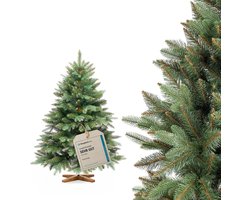 FairyTrees Kunstkerstboom Nordmann Premium 120 cm – Realistische Spuitgiet Naalden – Met Essenhouten Standaard – Gemaakt in de EU