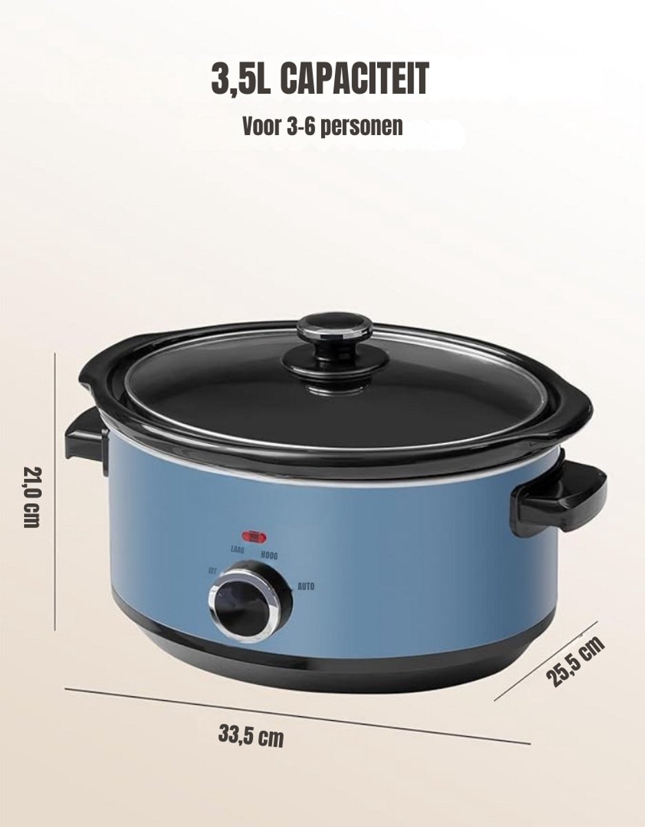 Afbeelding 2 van SCH® Slowcooker met timer - Slowcooker - Crockpot - Blauw - ‎24cm x 31cm x 18cm