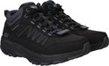 Paar zwarte middelhoge wandelschoenen, met grijze details, 'Waterproof' en 'GoTrail' opdruk.