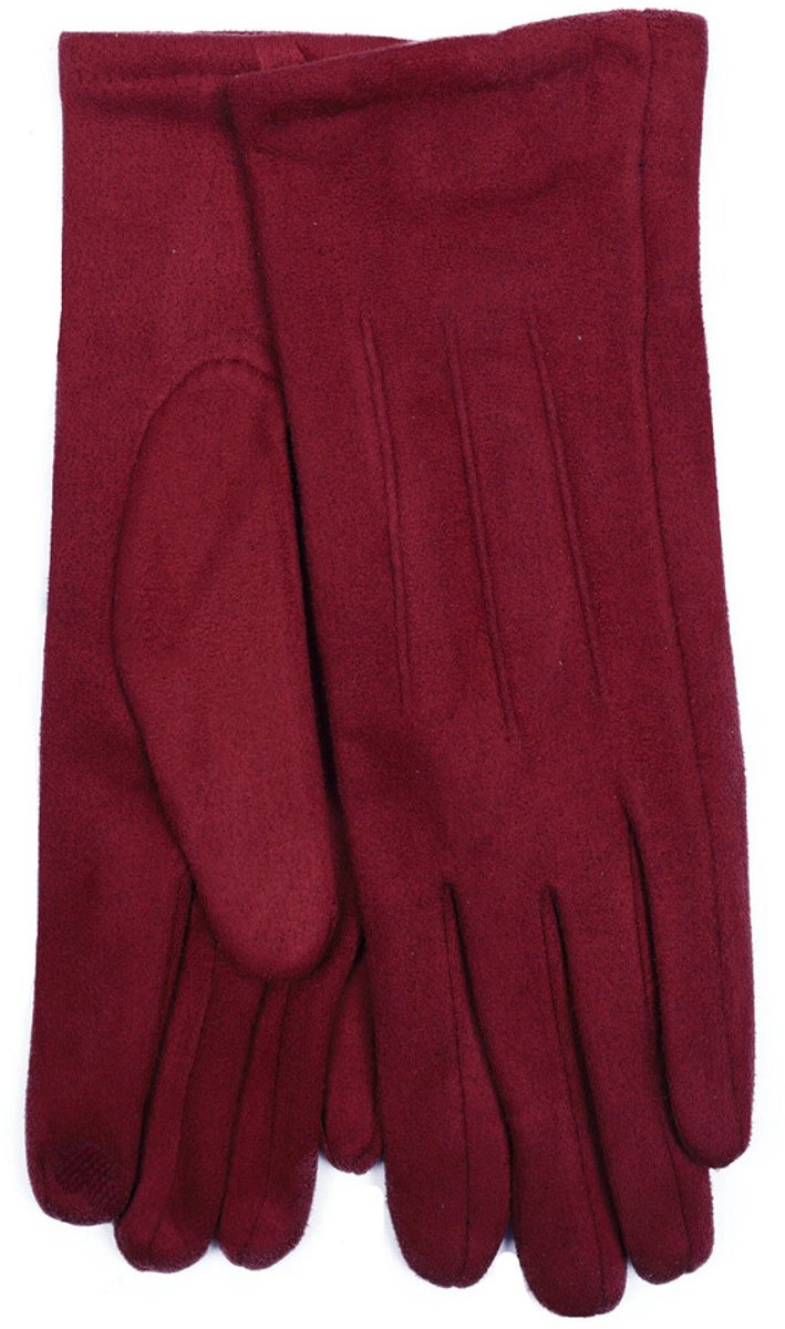 Stevige faux suede dames handschoenen Tabea-touchscreenfunctie-effen bordeaux rood burgundy donkerrood