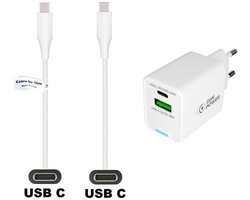 OneOne 45W super snellader met 2 poorten. Oplader met sterke 1,0m USB C naar C kabel. PD lader adapter past op Samsung Galaxy Z Fold, F42, M10s, M11, M15, M1, Flip, M22, M23, M55s, M05, M53, M62, Quantum