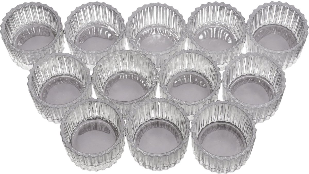 longziming Set van 12 Glazen Theelichthouders – Helder Geribd Glas voor Waxinelichtjes & LED-kaarsen – Vintage Sfeerlicht voor Interieur, Bruiloft & Feestdecoratie transparant