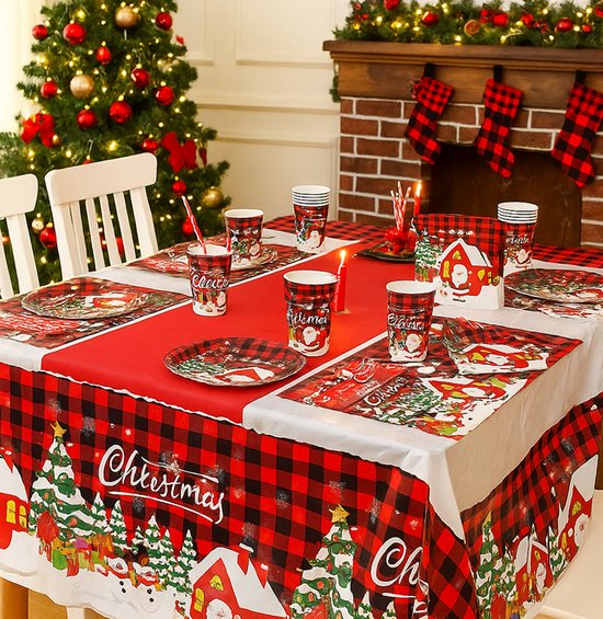 Meedeer Kerstfeestservies-Wegwerp Servies Set 24 personen-Papieren borden-Papieren bekers-Papieren handdoeken-Rietjes-TafelkledenKerstmis-feestaccessoires-set voor Kerstmis van Merkloos — afbeelding 4
