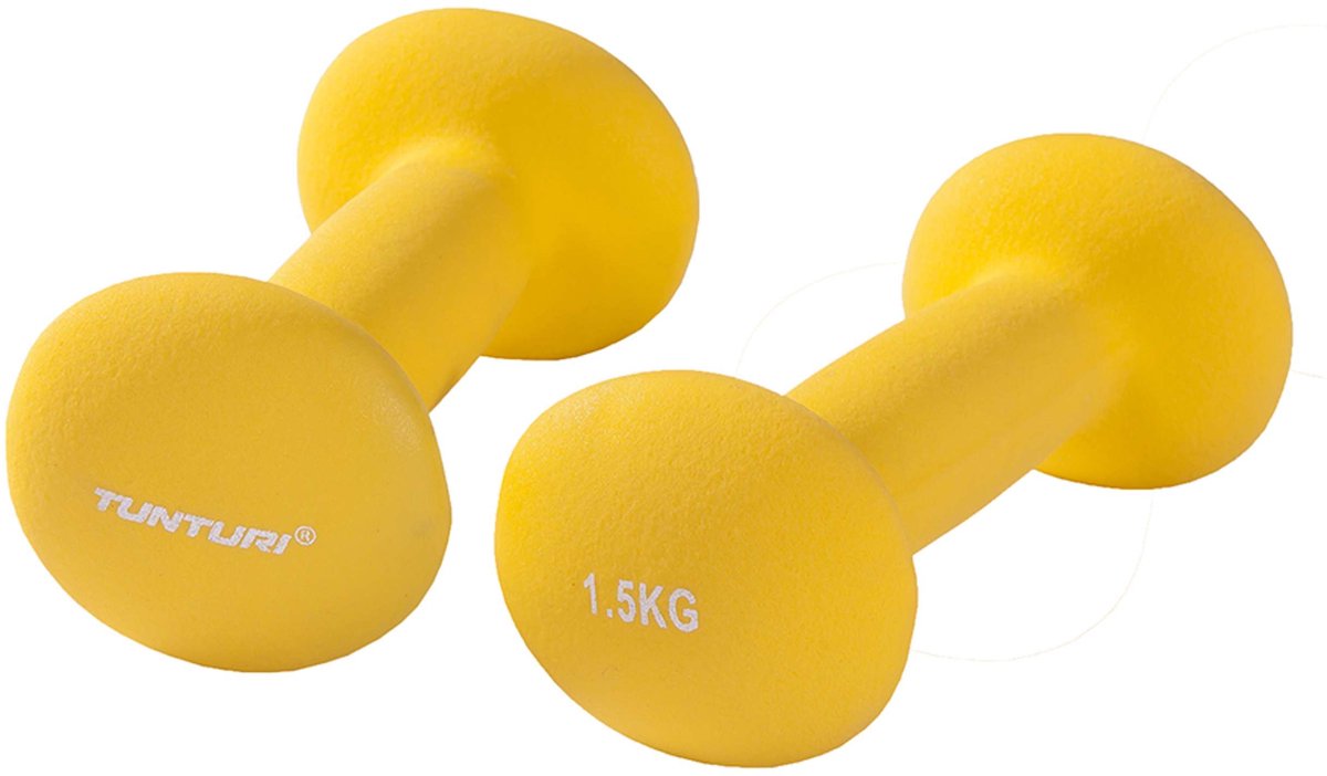 Tunturi Dumbbell set - 2 x 15 kg - Neopreen - Fluor Geel - Incl. gratis fitness app