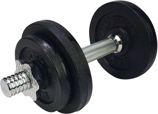 Tunturi Dumbell Gietijzer totaal 10kg - Halterset met schroefsluiting - Dumbbell set - 1 halterstang - 30mm - incl. gratis fitness app