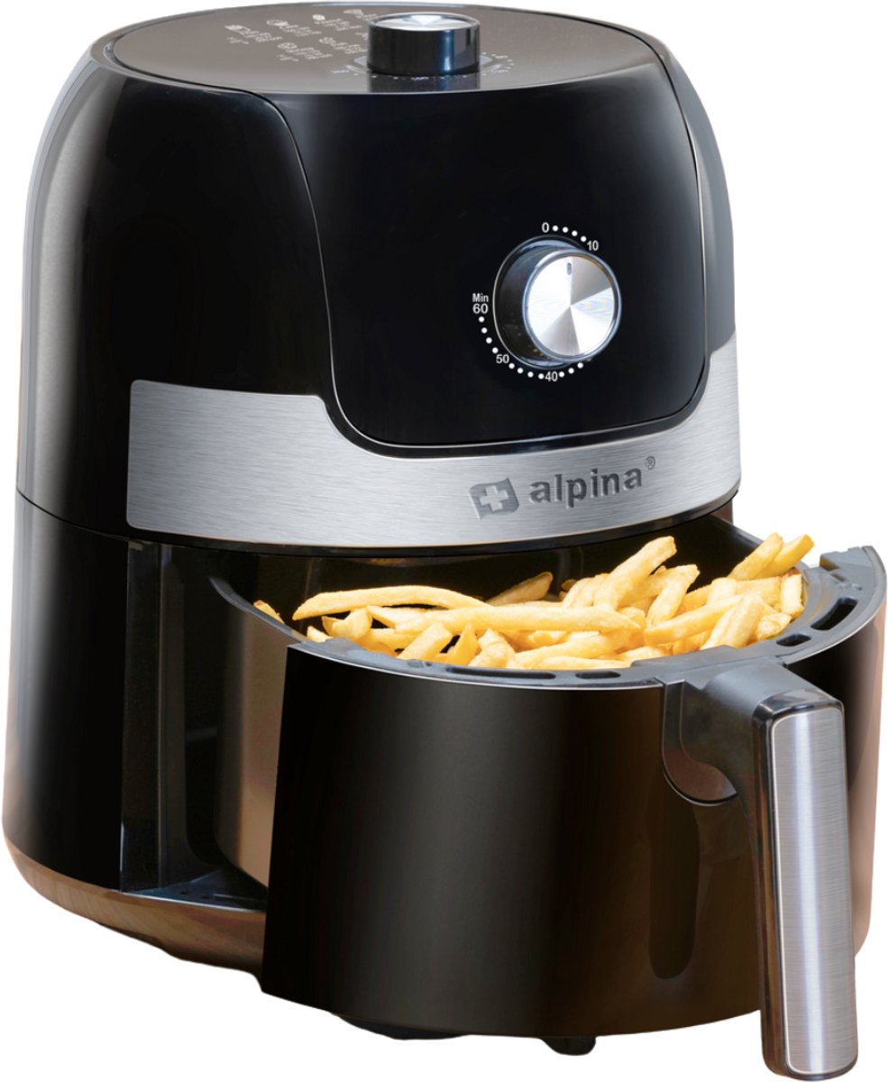 alpina Airfryer 3.5L - Heteluchtfriteuse 2 tot 3 Personen - Air Fryer met Instelbare Temperatuur van 80 tot 200°C - Hetelucht oven Airfryer Timer tot 60 Minuten - 1400W - Zwart