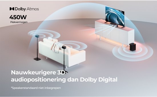 ULTIMEA 5.1-kanaals Dolby Atmos-soundbar met draadloze subwoofer, 2 surround-luidsprekers en slimme app-bediening - Zwart van Merkloos — afbeelding 3