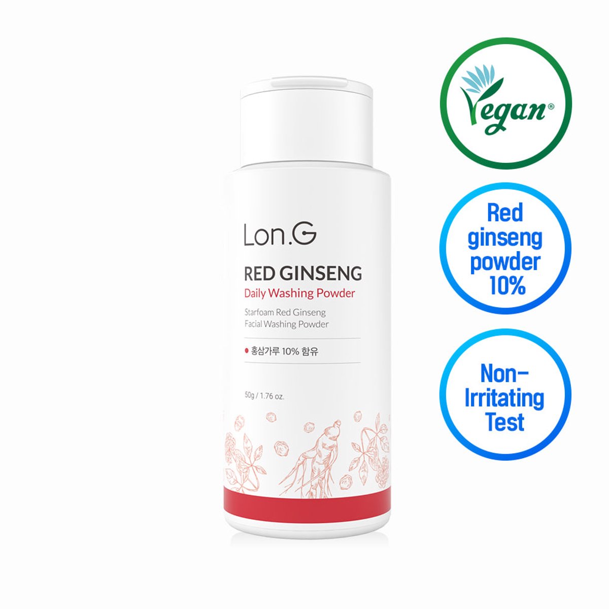 LON.G Red Ginseng Facial Washing Powder – 50g – Poeder Cleanser – pH 5.9 – Korean Skincare