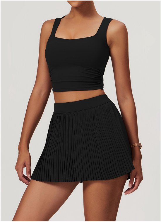 Vrouwen Sportbeha - Gewatteerde Draadloze Crop Top - Gym Workout Tops en Camisole - met Ingebouwde Beha - Vierkante Hals - L - Zwart — afbeelding 3