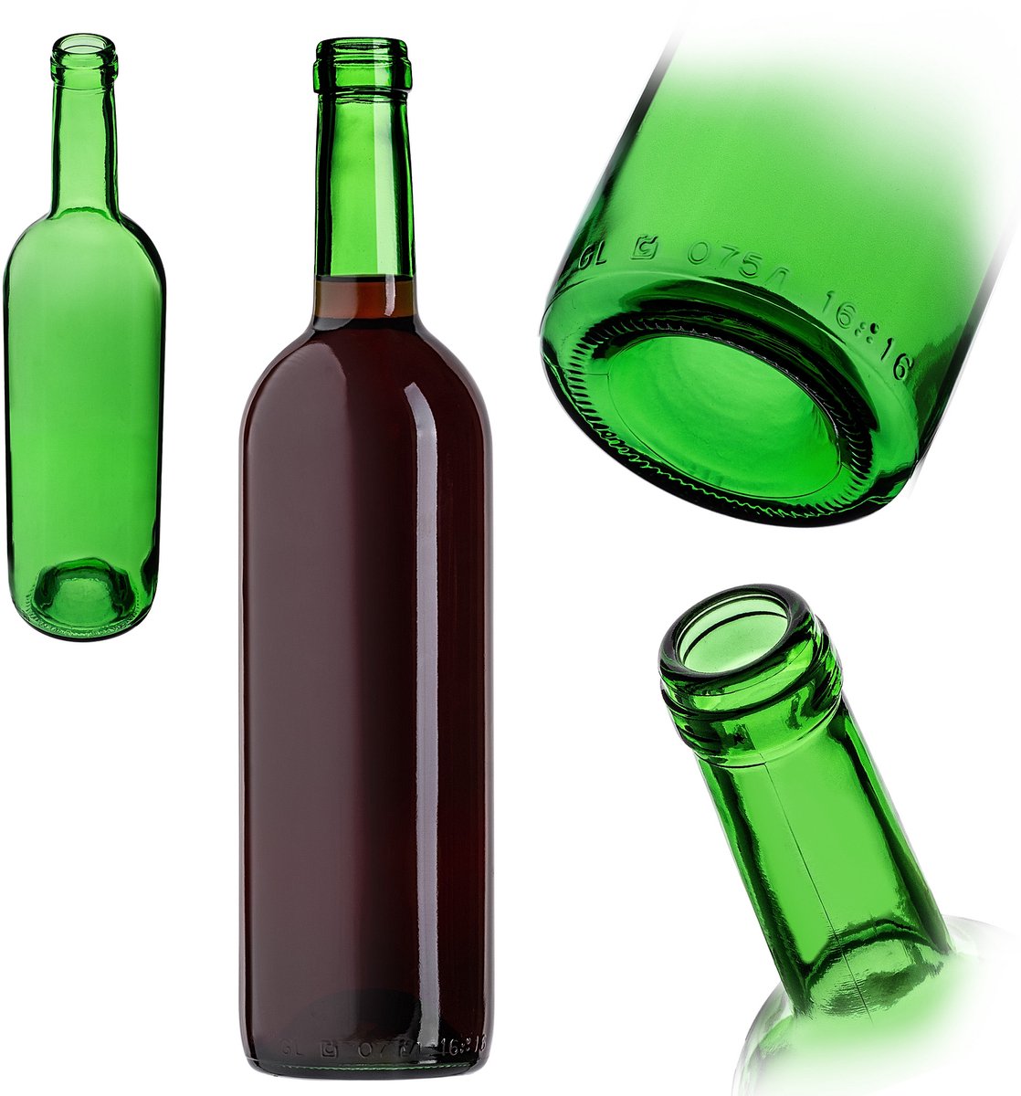 KADAX Wijnflessen Bordeaux Likeuren 0,75 L 750ml Wijnciderfles Groen