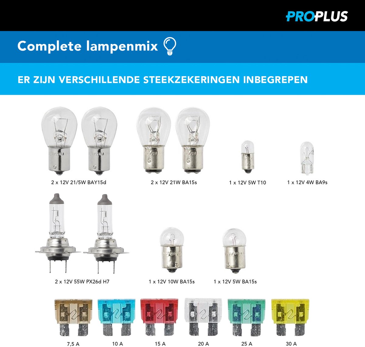 ProPlus 16-delige Reservelampenset H7 – Voor 12V autoverlichting – Inclusief lampen en steekzekeringen – Kleurloos – foto 4