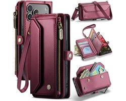 CaseMe - Telefoonhoesje geschikt voor Apple iPhone 17 Pro Max - Wallet Book Case met Schouder Strap - Rood