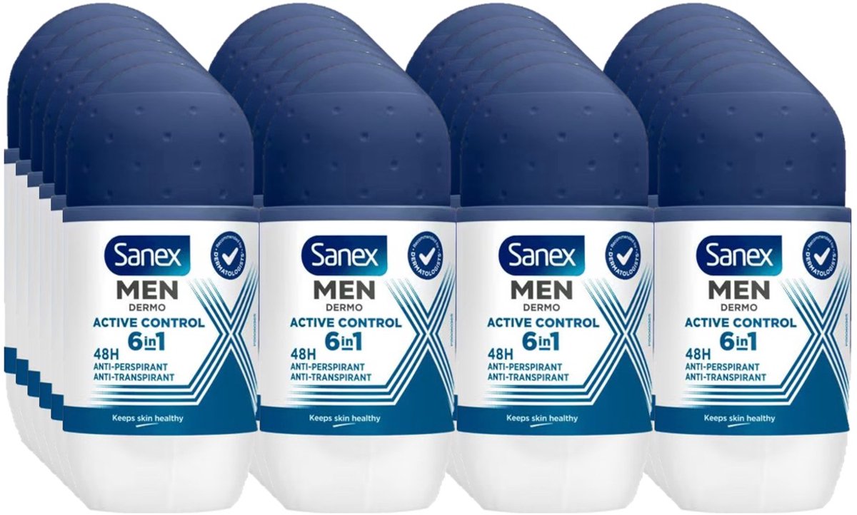Bol.com Sanex Men Active Control Anti Transpirant Deodorant Roller 50 ml - Voordeelverpakking 24 stuks aanbieding