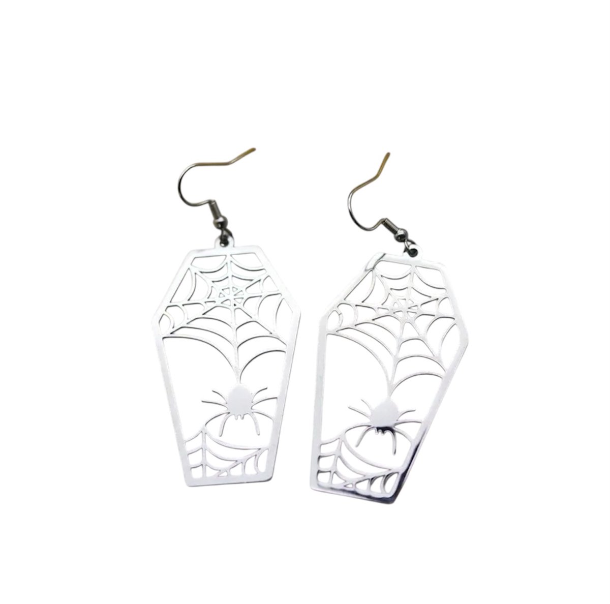 GoedeDoelen.Shop | Oorbellen Freaky Coffin | RVS Oorbellen | Hanger-lengte ca 5,7CM | Zilverkleurig | Halloween | Halloween Accessoire | Oorhangers | Eng | Creepy | Gothic
