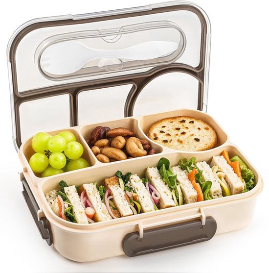 Lunch box - lunch box - lunch box compartimenté - lunch box adulte - lunch box enfant - Lunch box 4 compartiments - Incassable - Lavable au lave-vaisselle - Fabriqué en matériaux sans BPA - Kaki