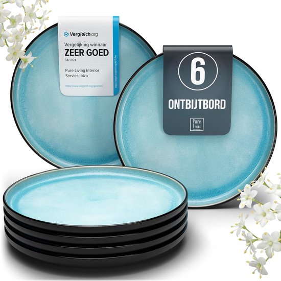 VAN WELL Goldline Combi-servies voor 6 personen, hoekig, elegante serviesset, wit porselein met