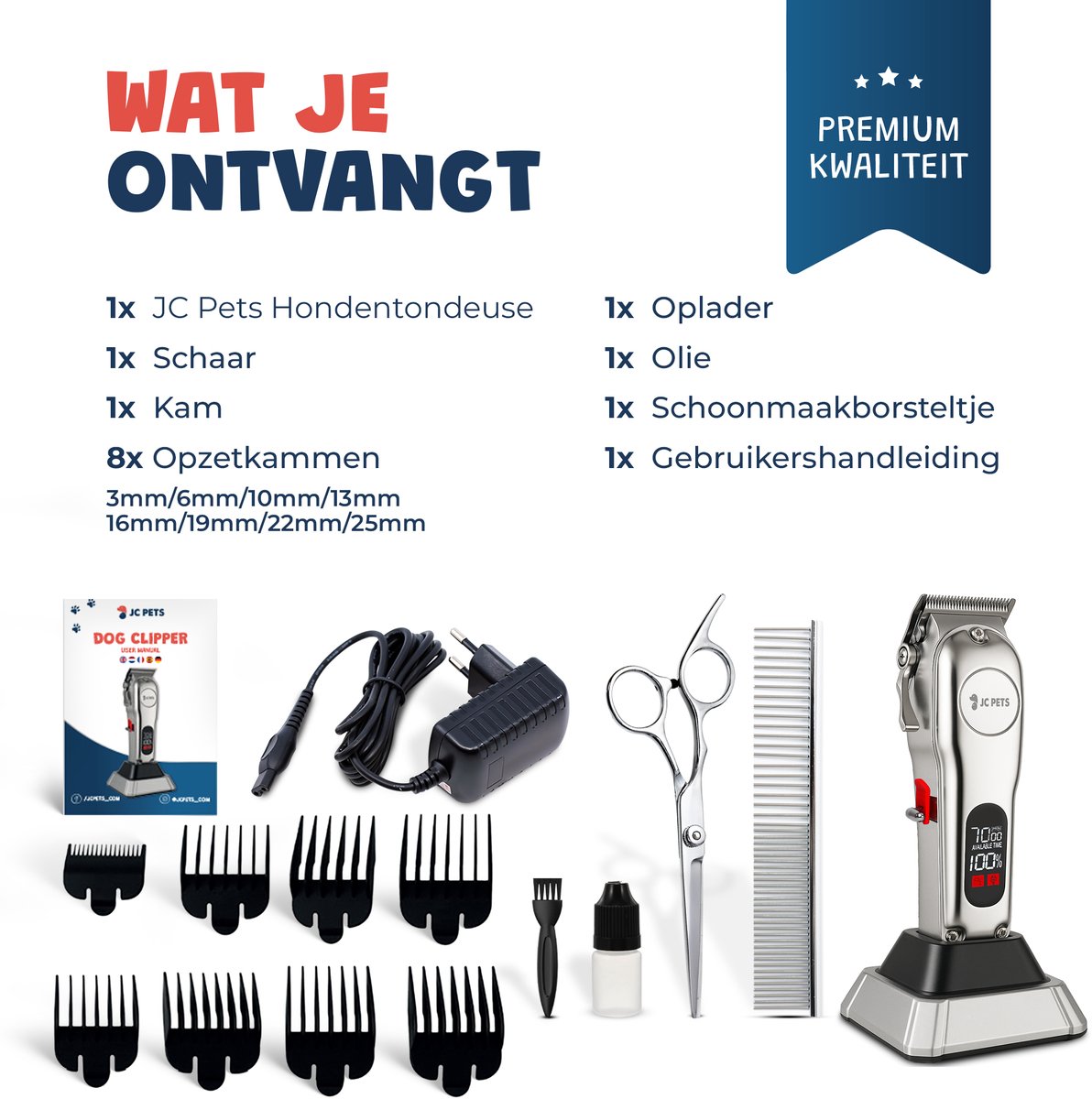JC Pets Professionele Hondentondeuse - Draadloze Hondentrimmer voor Honden - Inclusief Trimaccessoires en 4 Opzetstukken voor Alle Vachten, Perfect voor Dikke Vacht - RVS Behuizing en Extra Stil thumbnail 3