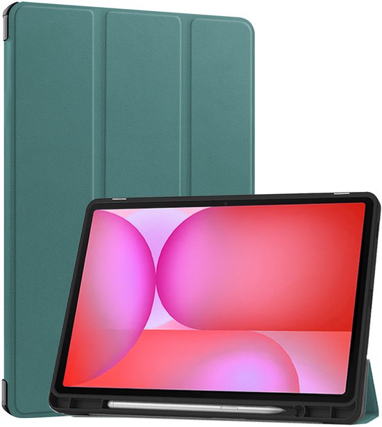 Hoes - Geschikt voor Samsung Galaxy Tab S10 Lite - Dun & Stevig - Trifold Bookcase - Hard Cover Case - Met Uitsparing Geschikt voor S Pen - Hardcover Book - Tablet Hoesje - Donkergroen