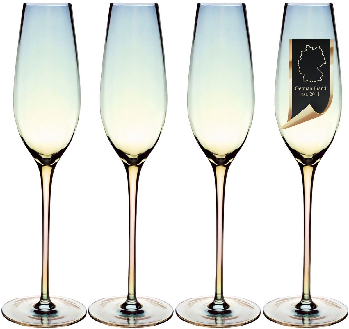 Intirilife 4x Champagneglas met Regenboog Glinstering en Golvende Vorm - 200 ml Inhoud - Prosecco Mousserend Glas Vaatwasmachinebestendig Schokbestendig Kristalglas