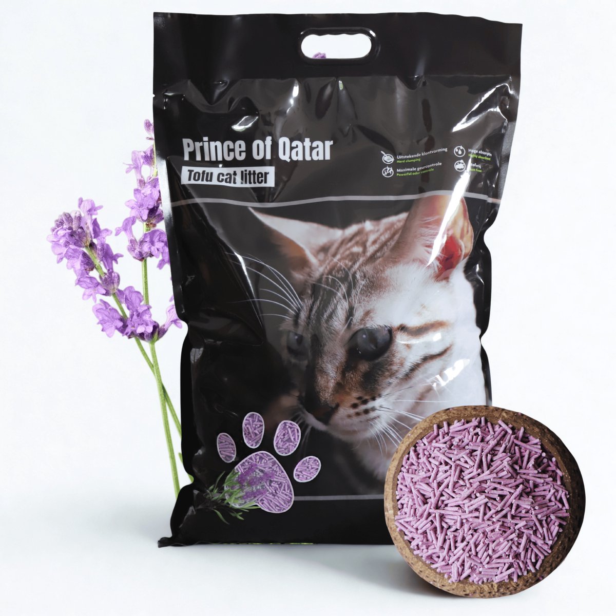 Bol.com Cat Litter Prince of Qatar® | lavendel | Tofu kattenbakvulling (12l = 5kg) | Milieuvriendelijke & Biologisch afbreekbaar... aanbieding