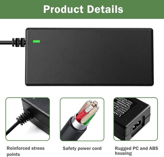 Elektrische scooter lader - 36V/42V 2A - met 6 batterijladerconnectoren - lader voor scootmobiel - elektrische fietslader - universele lader - Geschikt voor Xiaomi Mijia M365 - voor hoverboard, rolstoelen, eenwielers, fietsen en scootmobielen van Merkloos — afbeelding 2