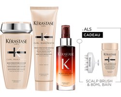 Kérastase Curl Manifesto & Nutritive Trio + Cadeau - Shampoo 250ml, Conditioner 250ml & Nachtserum 90ml + Scalp Brush & Shampoo 80 ML Cadeau - Voor Krullend Haar Gevoelig Voor Pluis
