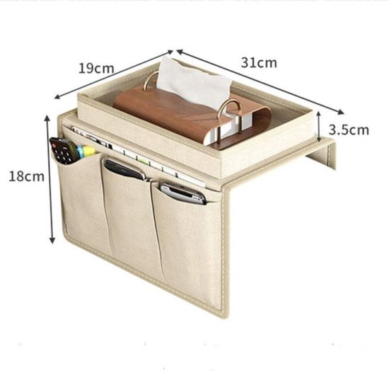 Organisateur d'accoudoir pour canapé avec plateau et porte-gobelet - Sac de rangement pour canapé - Support de rangement pour fauteuil pour magazines et télécommande - Boek TV, lunettes, iPad