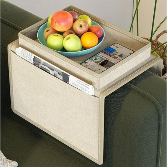 Organisateur d'accoudoir pour canapé avec plateau et porte-gobelet - Sac de rangement pour canapé - Support de rangement pour fauteuil pour magazines et télécommande - Boek TV, lunettes, iPad