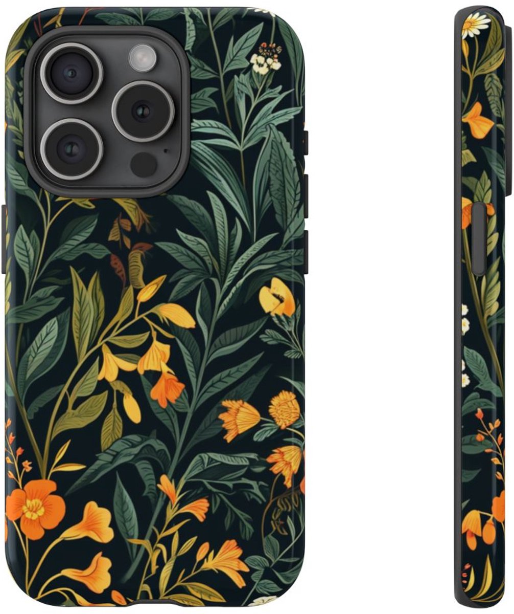 Oranje en Witte Bloemenprint – Telefoonhoesje Geschikt voor iPhone 15 Pro