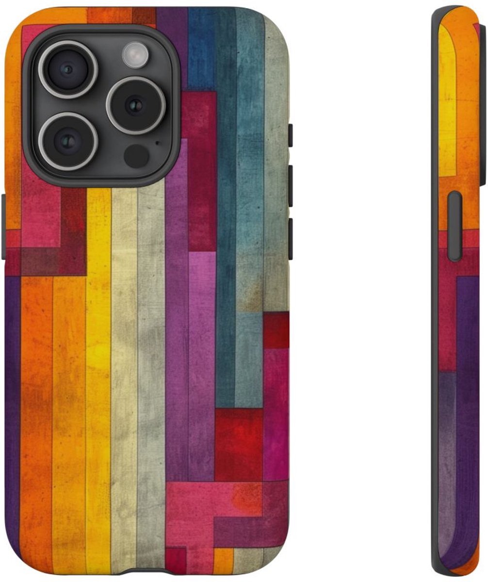 Kleurrijk Geometrisch Abstract Patroon – Telefoonhoesje Geschikt voor iPhone 15 Pro
