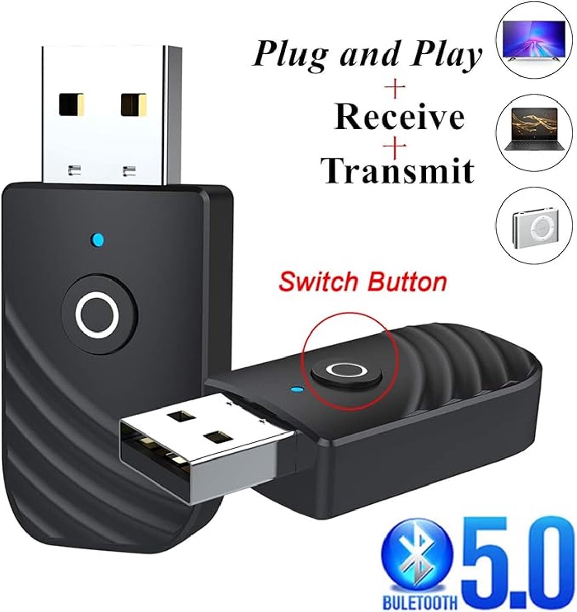 Bluetooth-ontvanger/autokit, Bluetooth 5.0, draagbare draadloze audioadapter