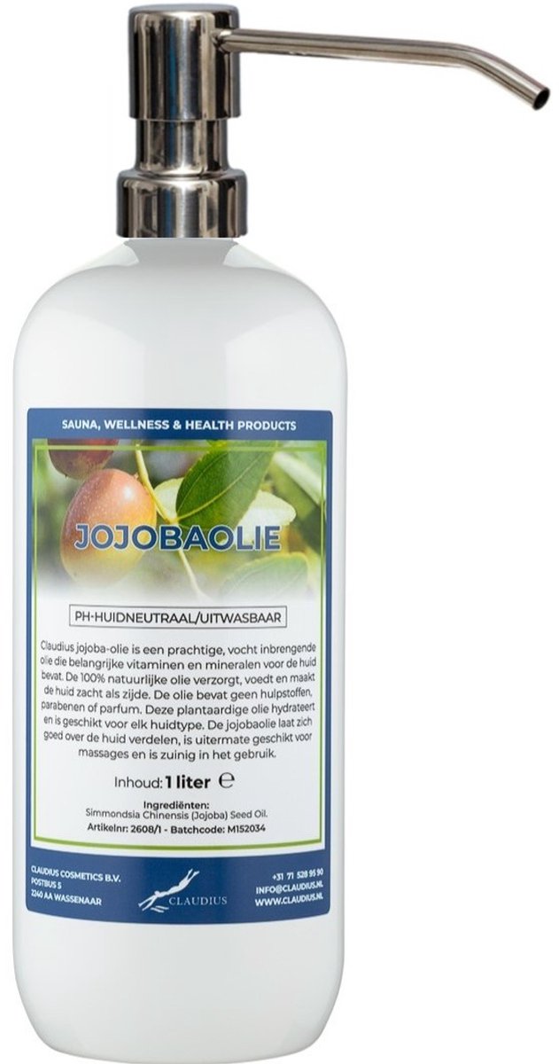 Jojobaolie 1 liter met zilveren pomp - 100% natuurlijk - biologisch en koud geperst