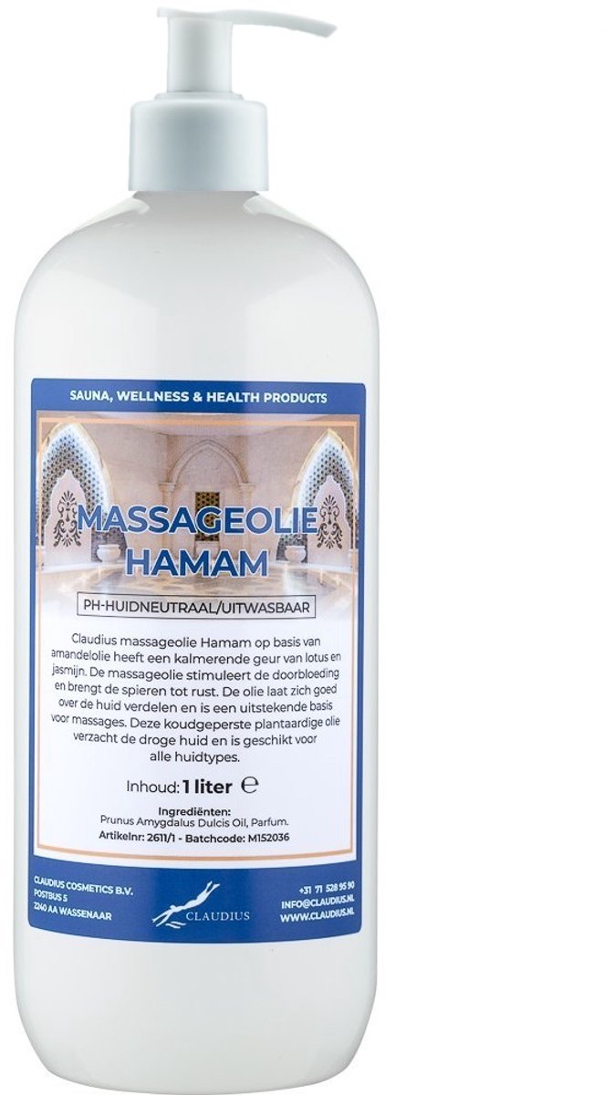 Massageolie Hamam 1 liter met witte pomp - 100% natuurlijk - biologisch en koud geperst