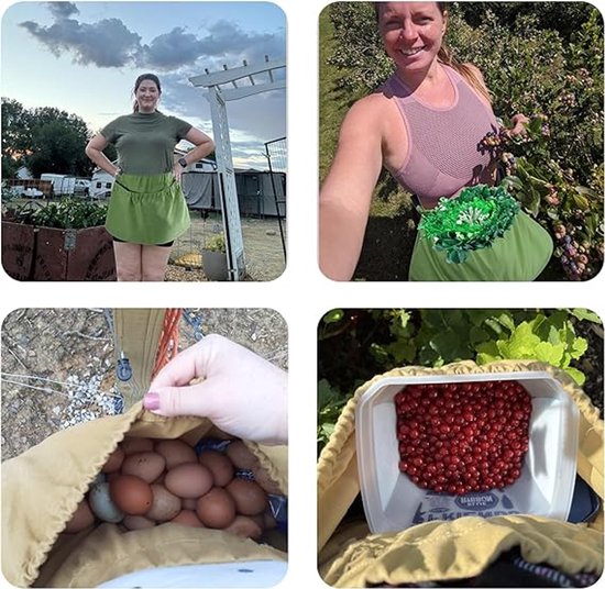 Verstelbare tuinschort van canvas met opbergvak voor het oogsten en plukken van fruit en groenten, handsfree - Khaki van Merkloos	 — afbeelding 2