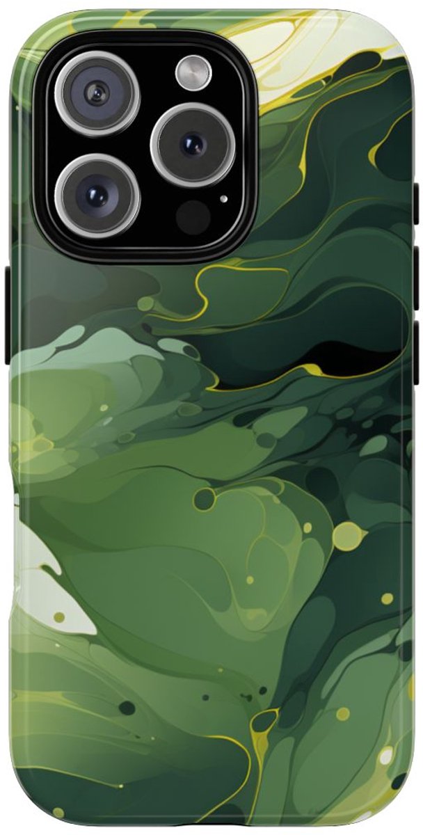 Groene Suminagashi Marmer Abstract – Telefoonhoesje Geschikt voor iPhone 16 Pro