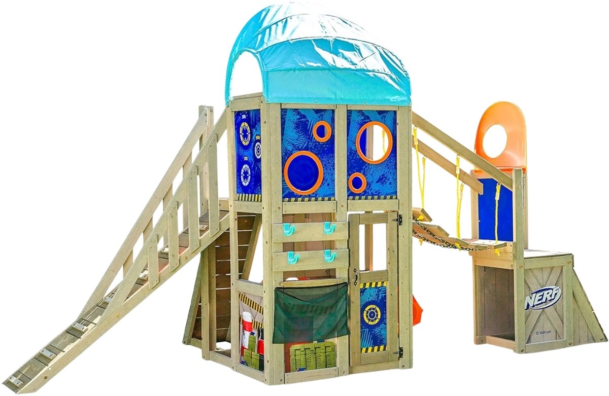 Speelhuis XL KidKraft Nerf Command Base Battle Fort – Speelhuis voor kinderen - Groot (445 cm) - Speeltoestel voor in de tuin
