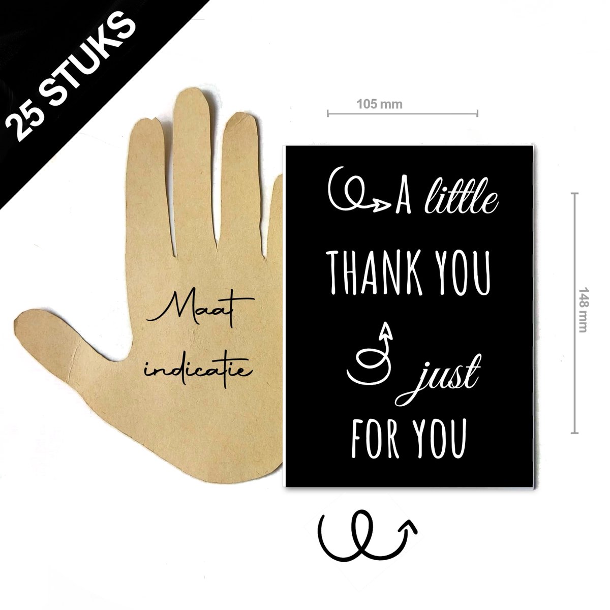 25 stuk zwarte bedankt kaarten wenskaarten ''a little thank you just for you'' - A6 formaat enkele kaarten excl. envelop - cadeau wenskaarten voor particulieren & bedrijven bruiloft huwelijks bedankjes afscheid bedanken BEDANKJES