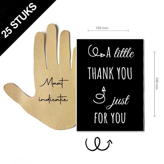 25 stuk zwarte bedankt kaarten wenskaarten ''a little thank you just for you'' - A6 formaat enkele kaarten excl. envelop - cadeau wenskaarten voor particulieren & bedrijven bruiloft huwelijks bedankjes afscheid bedanken BEDANKJES