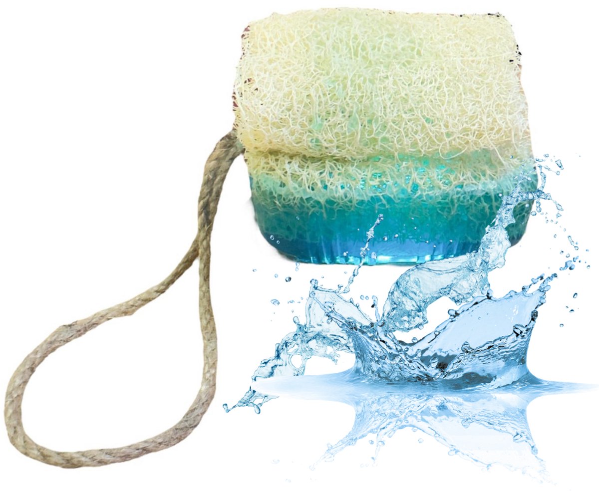 De Vitamineshop - Zeep - Natuurlijke Ocean Zeep Blok met Luffa & Koord – 100% Natuurlijke & Handgemaakte Loofah Scrubzeep - Handzeep - Douchezeep - Zeep - Cadeau - 175 gr