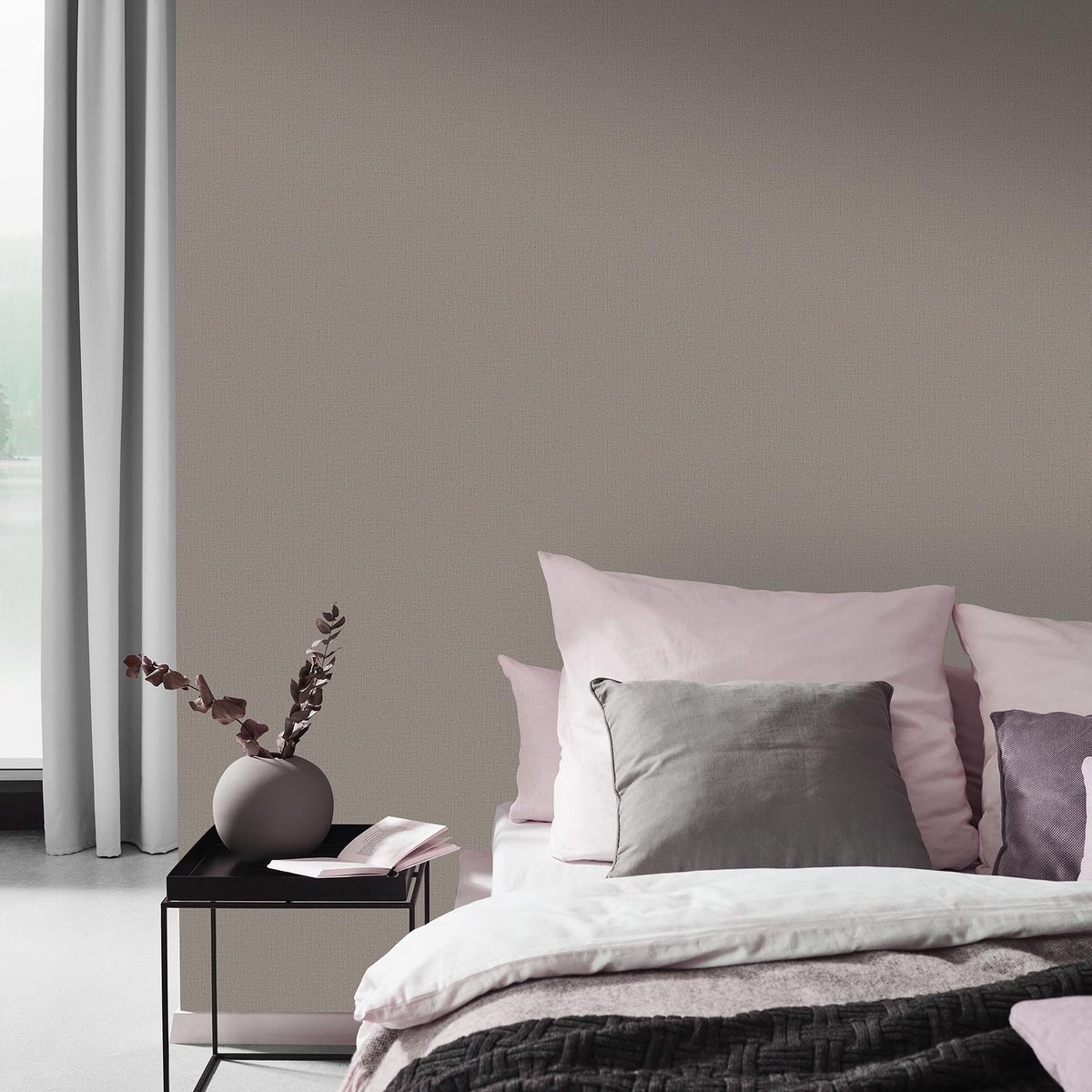 Effen behang taupe, Luxe behang perfect voor slaapkamer, woonkamer, keuken en hal 10215-37, Vlies behang met linnen patroon 1021537, BRICOFLOR.nl