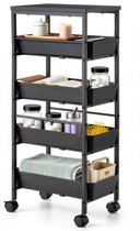 Behave Trolley - Keukentrolley - Badkamer Organizer - Opbergkast op Wieltjes - 5 Lades - Zwart