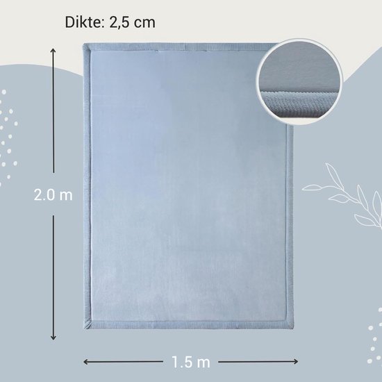 Hakuna Matte Wolkzachte Fluwelen Mat Speelmat Baby 200 x 150 x 2,5 cm, Blauw - Kindertapijt met hoogwaardig traagschuim - Baby speelkleed met antislipbasis - Babykruipmat, kinderkamertapijt
